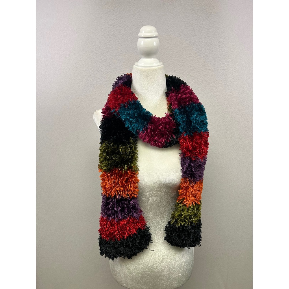 Y2K Boho‎ Cejon Womens O/S Multicolor Striped Shaggy Eyelash Knit Long Scarf
